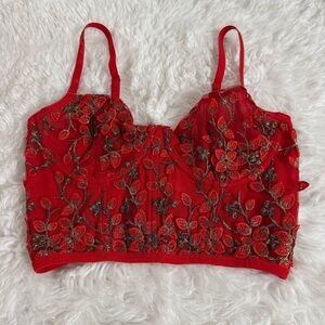 Amazon Vibrant Red Floral Bralette Crop Top Size Small